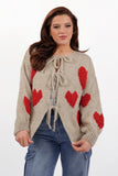 Women's Mocha Lovely Heart-Shaped Tie Front Long Sleeve Cardigan