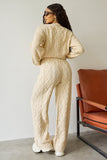 Beige Winter Minimalist Crew Neck Cable- Knit Sweater & Drawstring Waist Trousers Co-ord