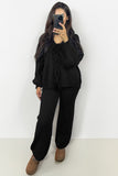 Black Knit Front Tie Balloon Sleeve Cardigan & Stretch Trousers Co-ord