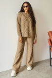 Camel Winter Minimalist Crew Neck Cable- Knit Sweater & Drawstring Waist Trousers Co-ord