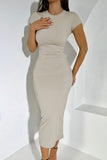 KATCH ME NEW! Summer Plain Round Neck Short Sleeve Bodycon Maxi Dress Dresses