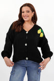 Black Versatile V-Neck Drop Shoulder Long Sleeve Button Cardigan